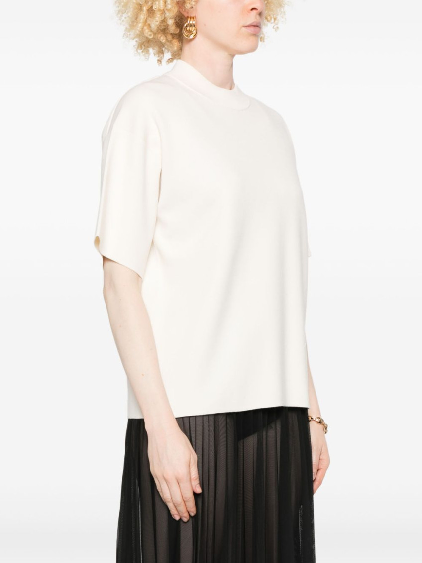 Beige Mockneck Solid T-Shirt