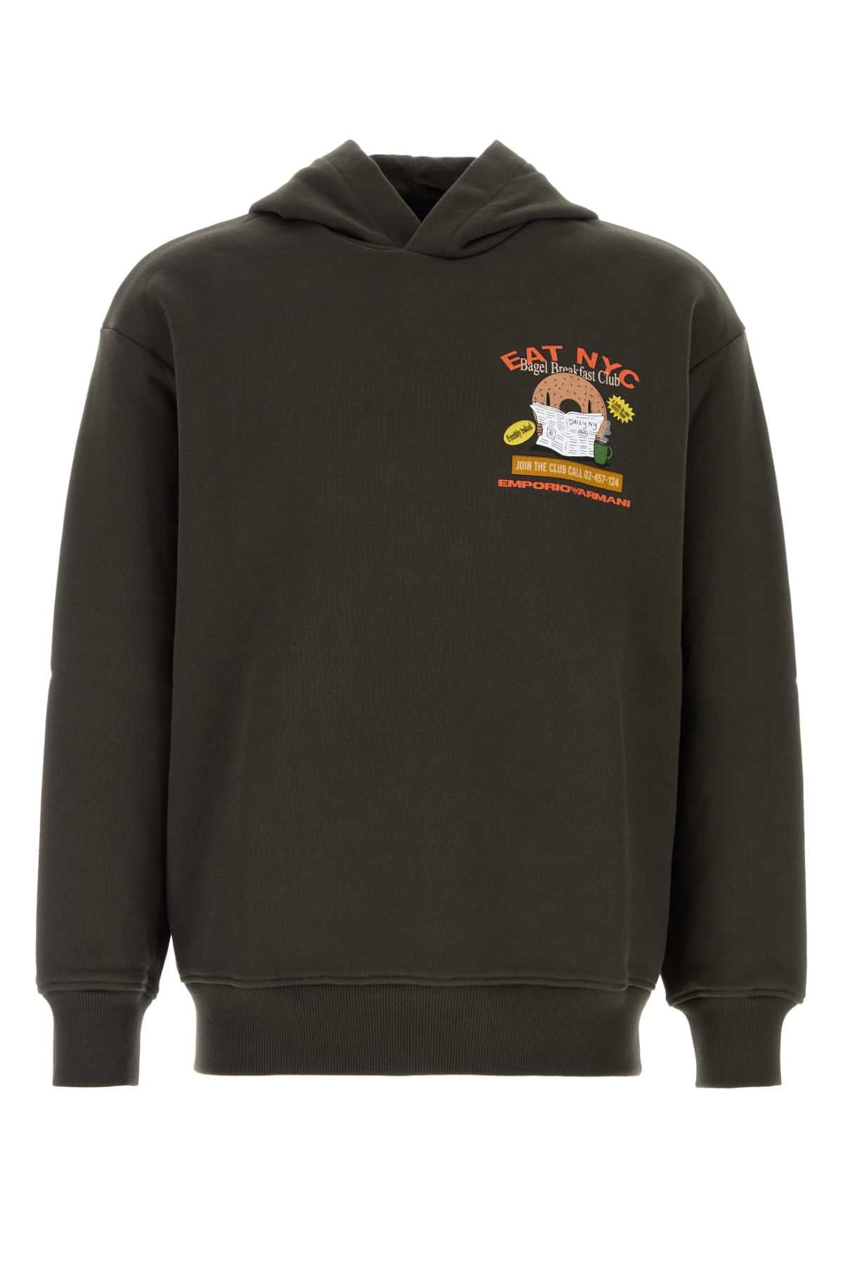 Graphic Print Cotton Hoodie — Charcoal