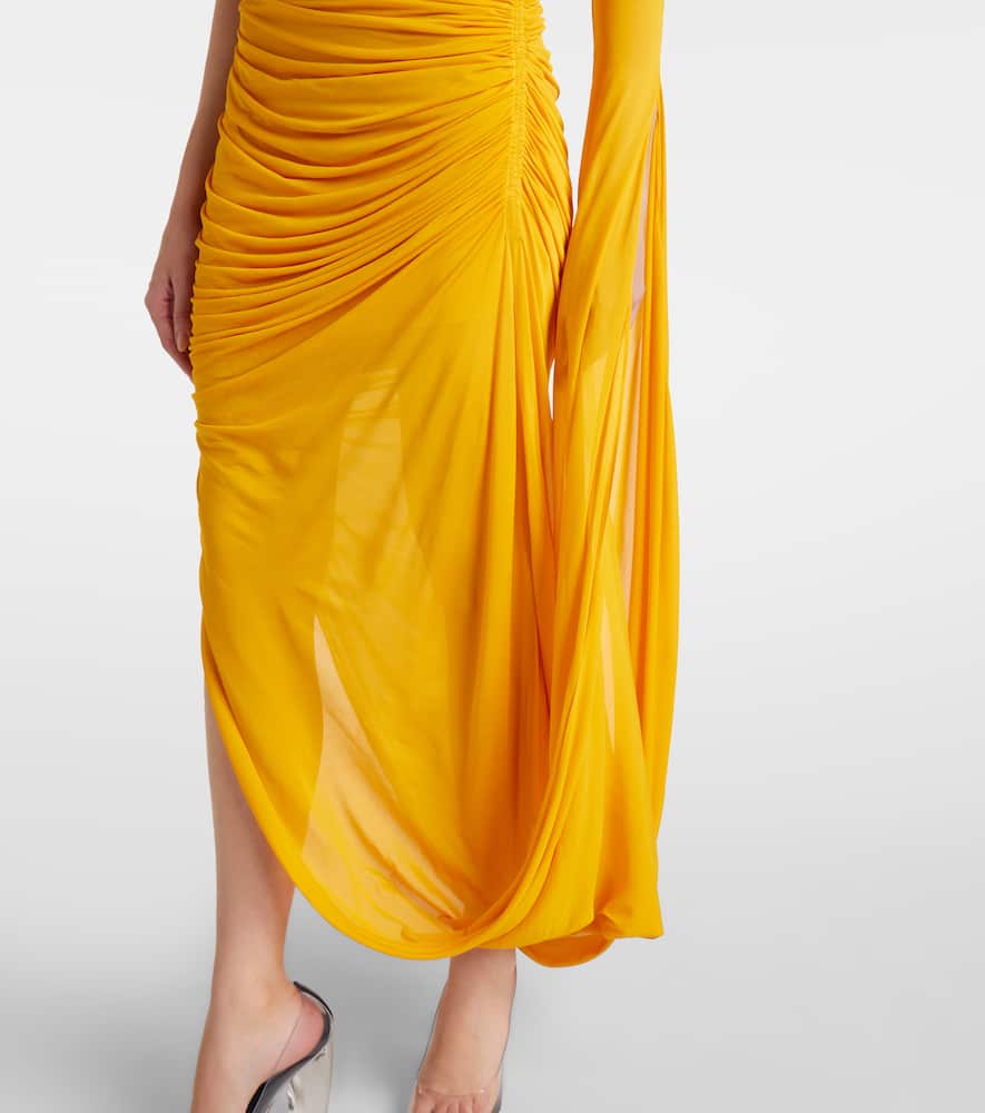 Draped one-shoulder jersey maxi dress