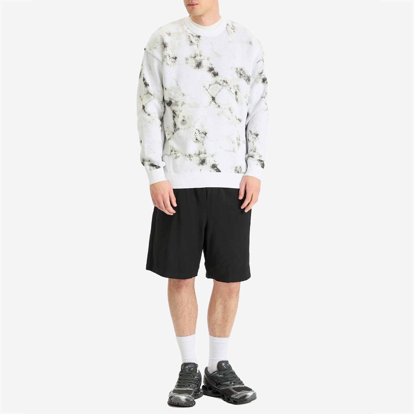 Uniform Experiment Men's Marble Jacquard Knit Sweater in White