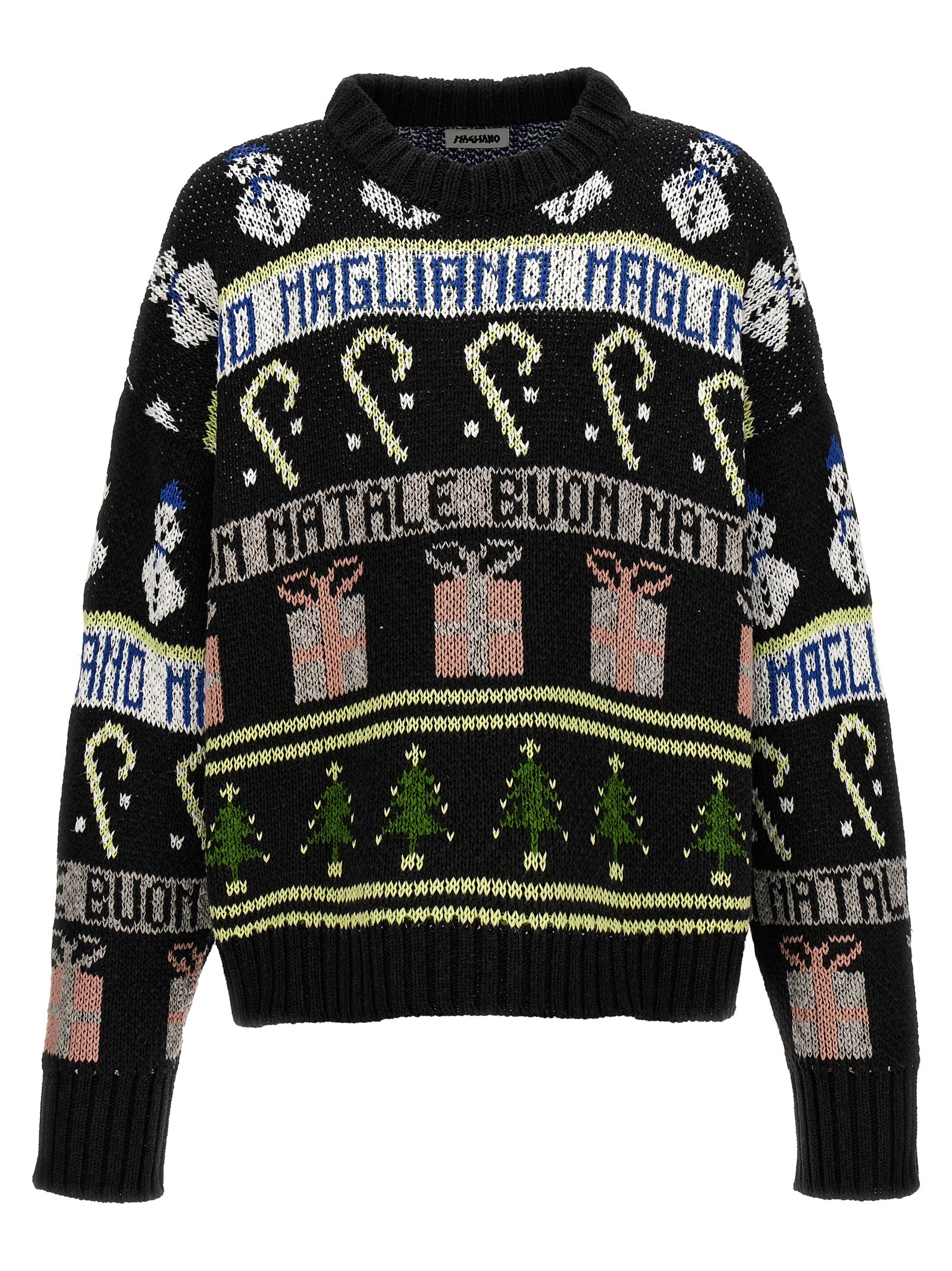 Intarsia Knit Sweater — Black