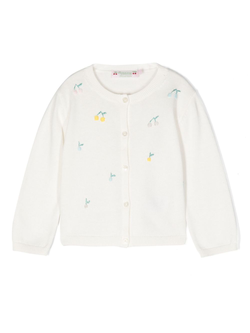 Cherry-embroidered cotton cardigan - Neutrals