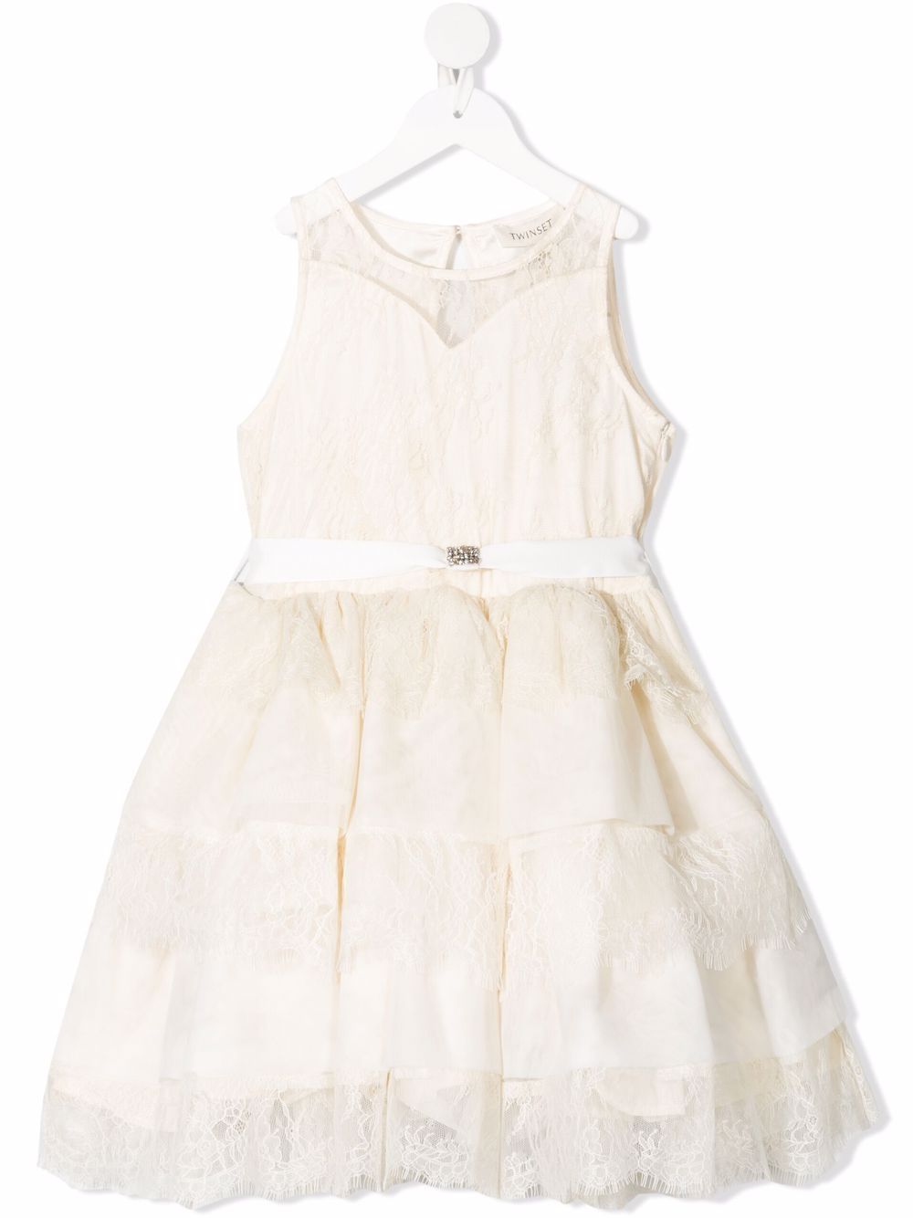Lace-patterned layered dress - White