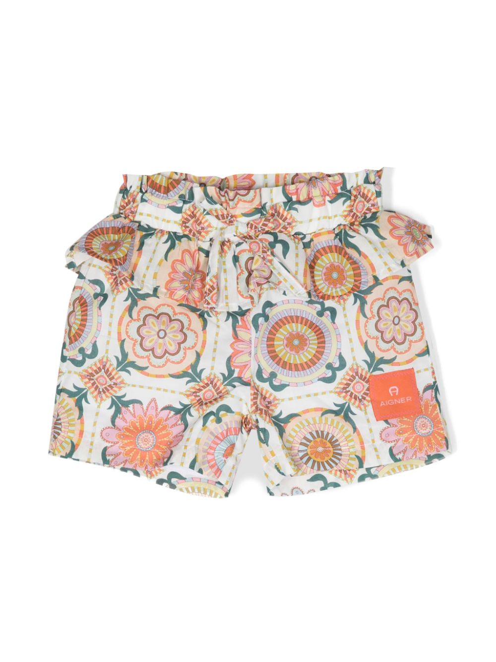 Tile-print ruffled shorts - White