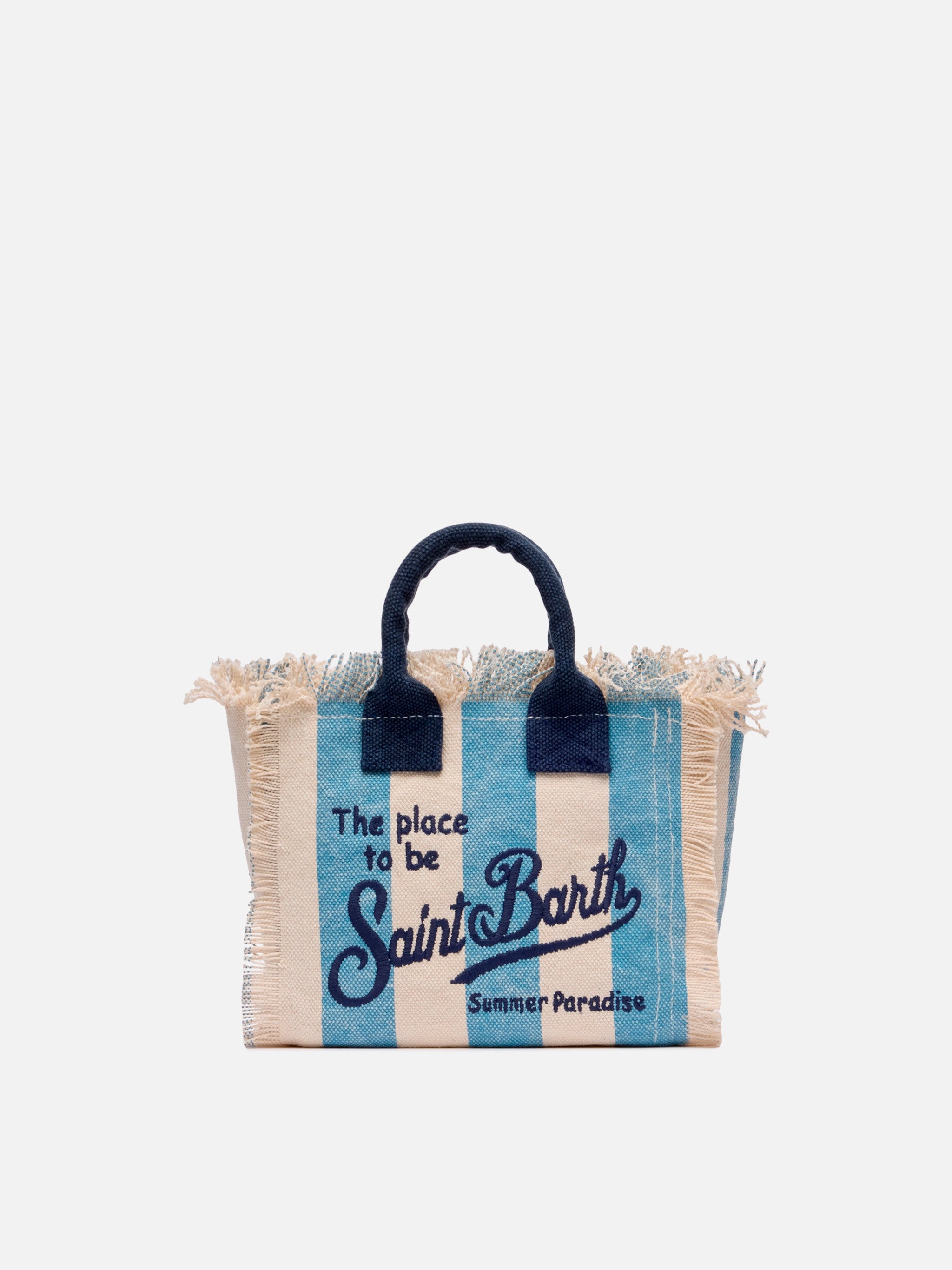 Cotton Canvas Mini Vanity Bag With Striped Print Sky - Unisex