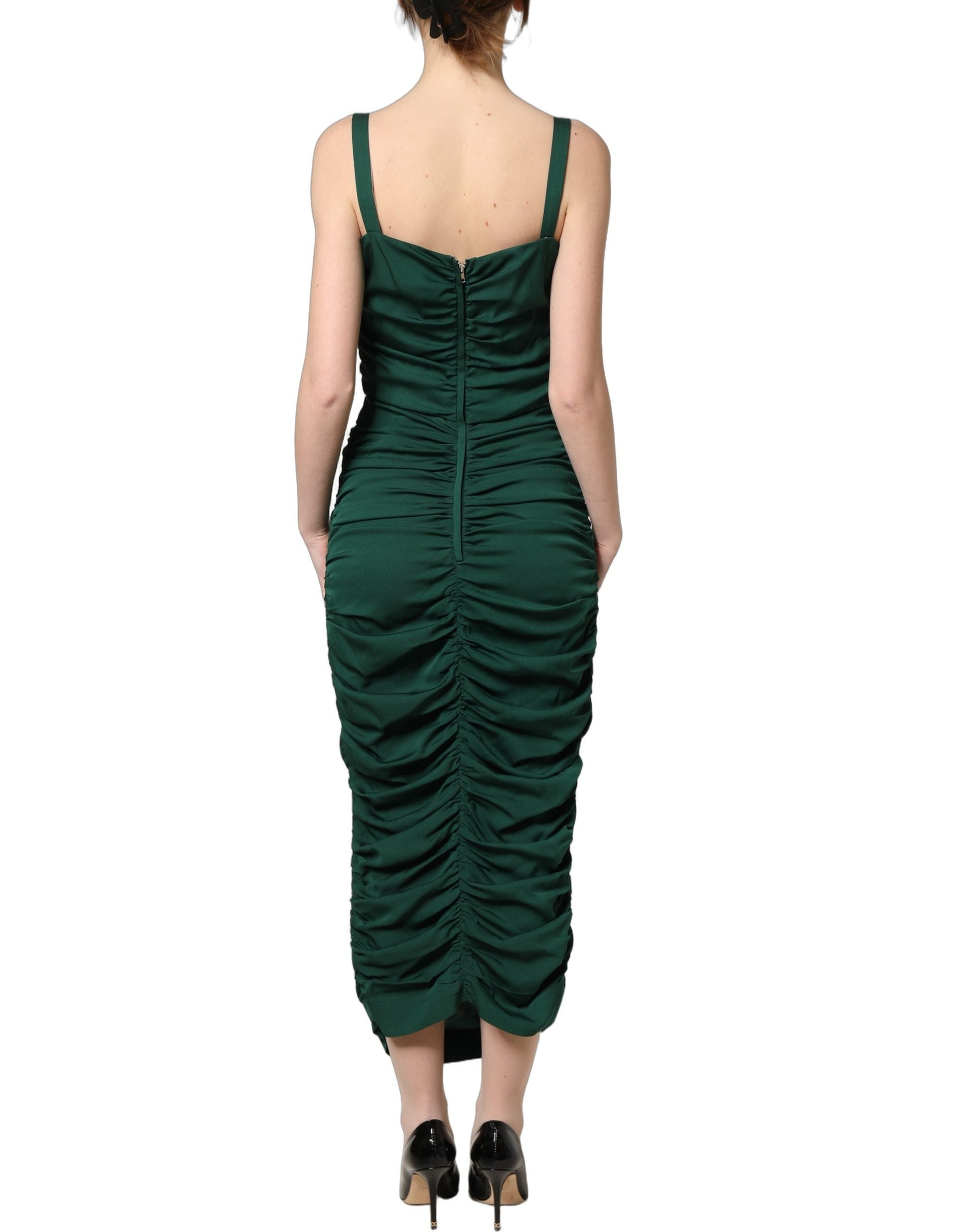 Ruched Sweetheart Bodycon Midi Dress — Green