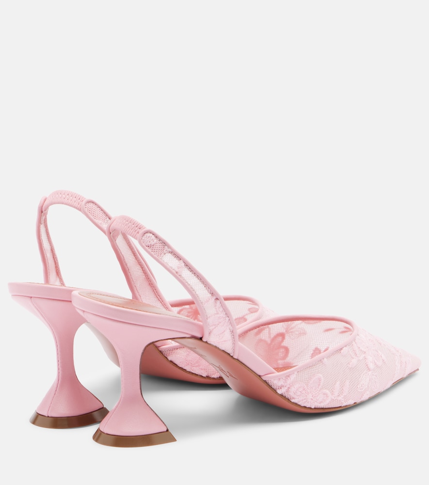 Holli leather-trimmed lace slingback pumps