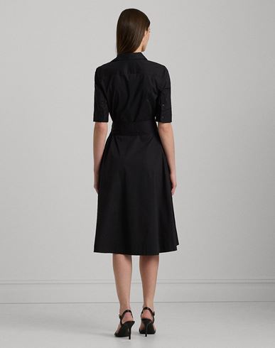 Cotton-blend Shirtdress Woman Midi dress Black