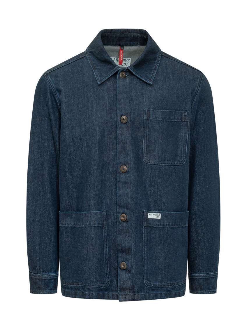 Blue Solid Shirt Collar Jacket