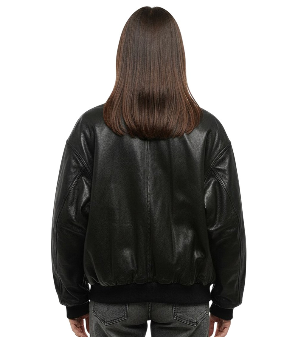 Classic Leather Bomber Jacket In Black