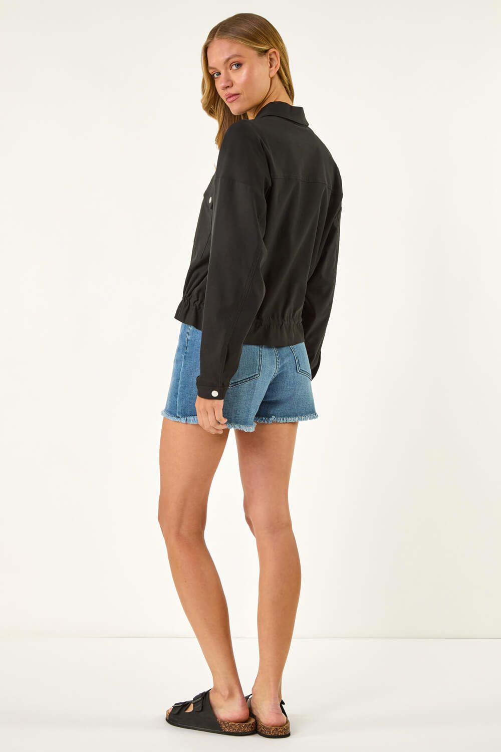 Roman Utility Collared Stretch Pocket Jacket In Black
