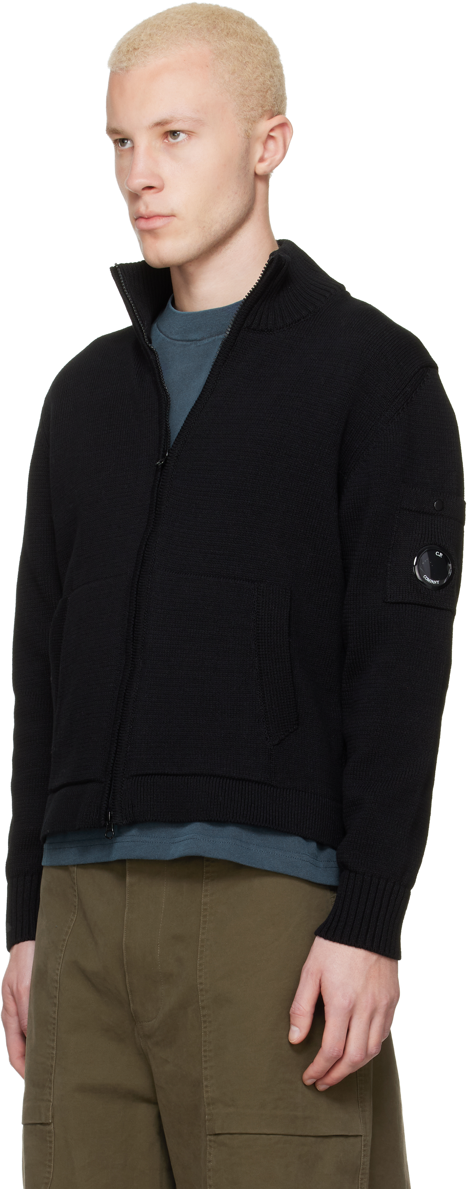 Black Compact Cotton Zipped Cardigan Sweater