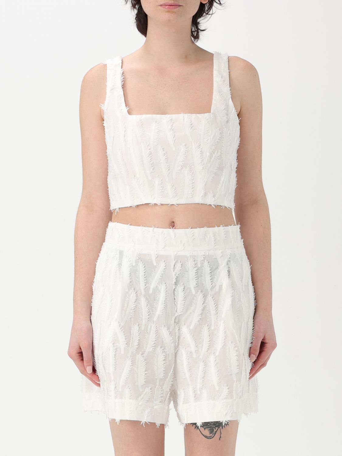 Appliqué-detail top - White