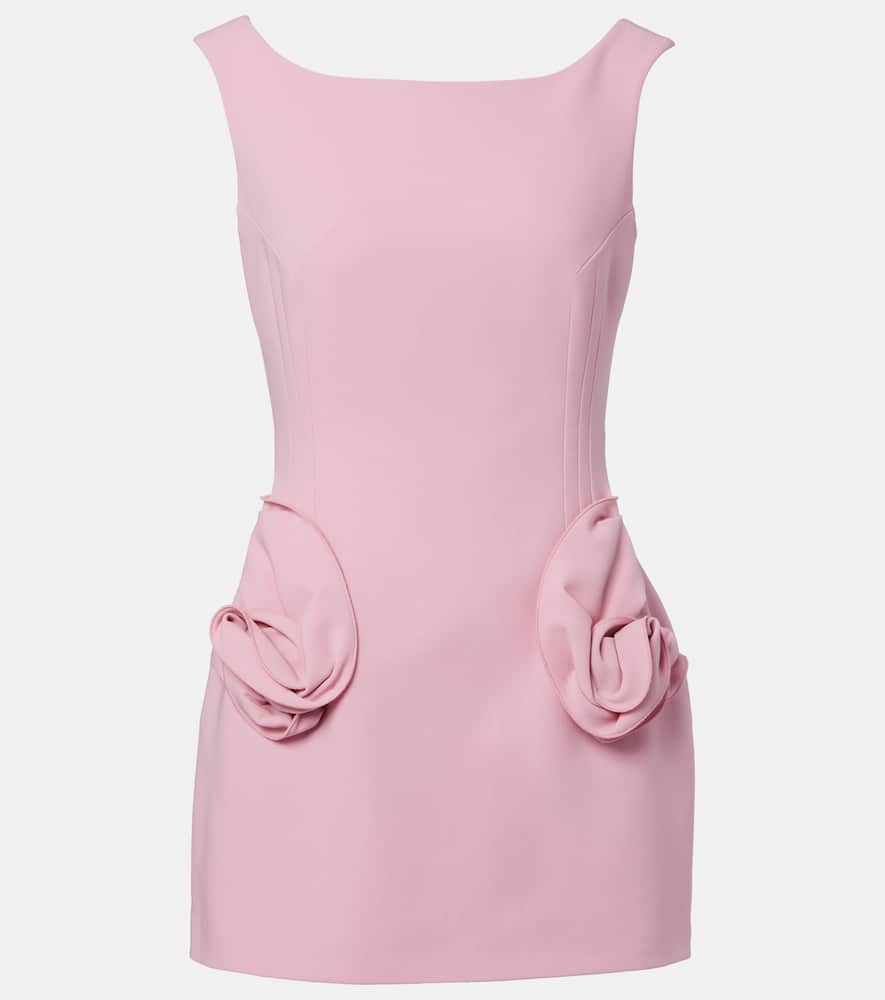 Floral-appliqué wool-blend minidress