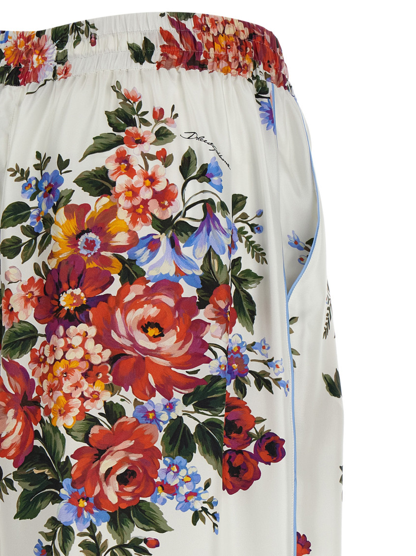 Flower Print Silk Trousers