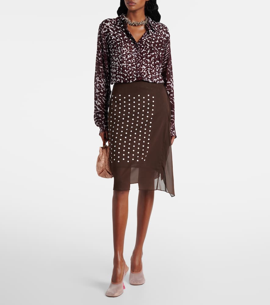 Polka-dot silk-blend midi skirt