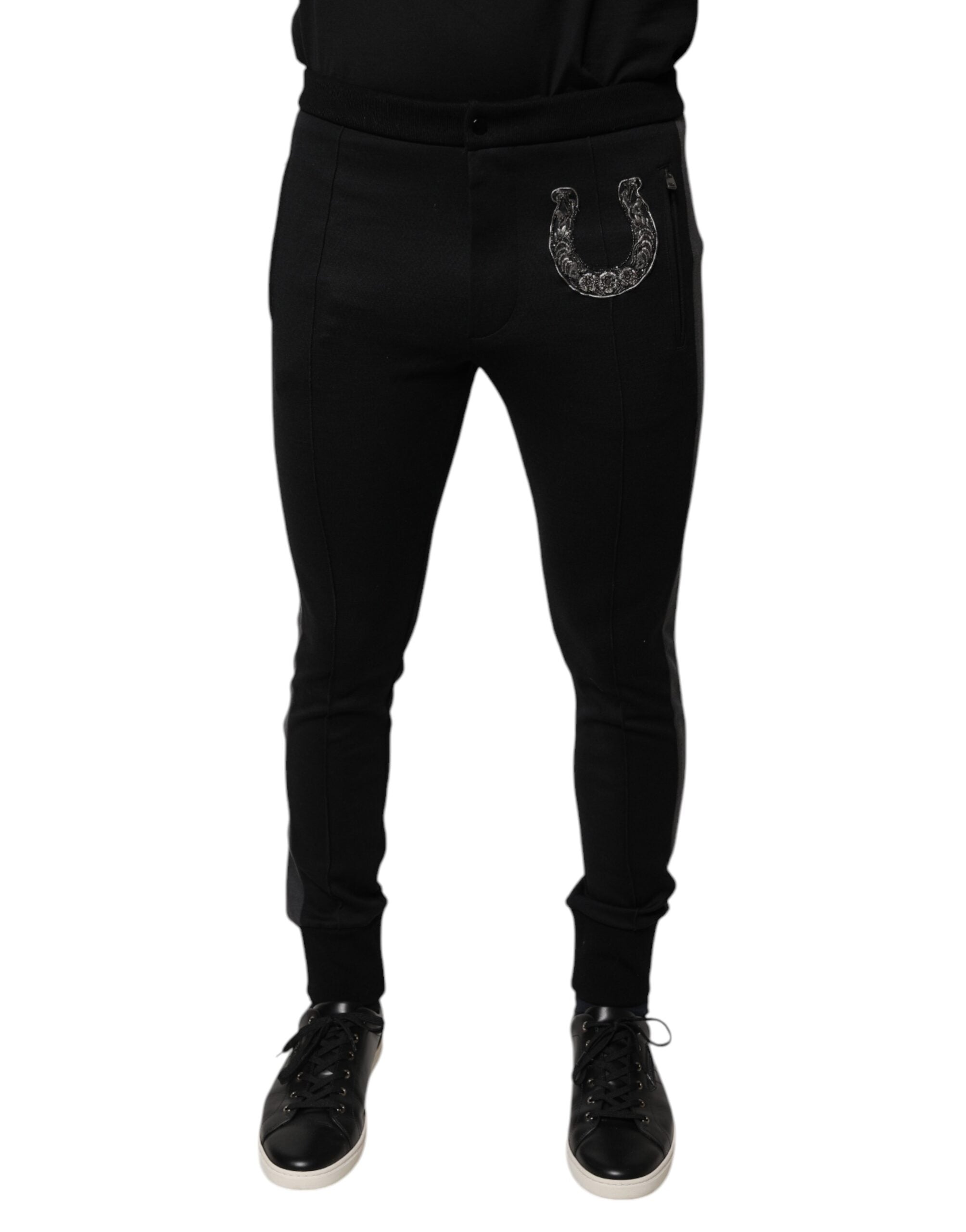 Horseshoe-Embellished Wool Trousers — Black