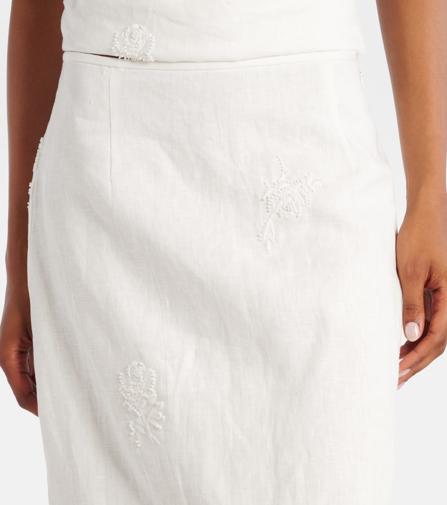 Alessandra embroidered linen midi skirt