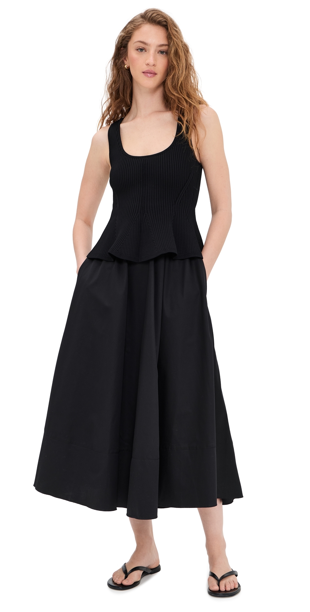 Peplum Combo Dress Black