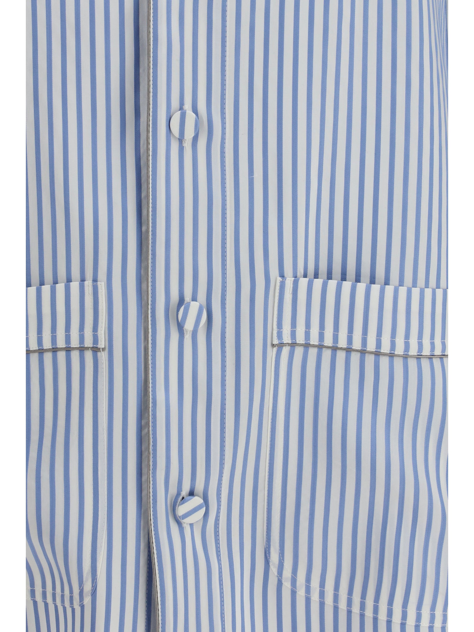 Striped Silk Pajama Shirt — Blue