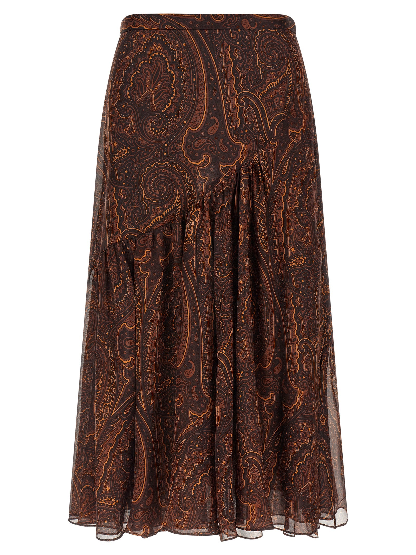 Paisley Silk Skirt — Brown