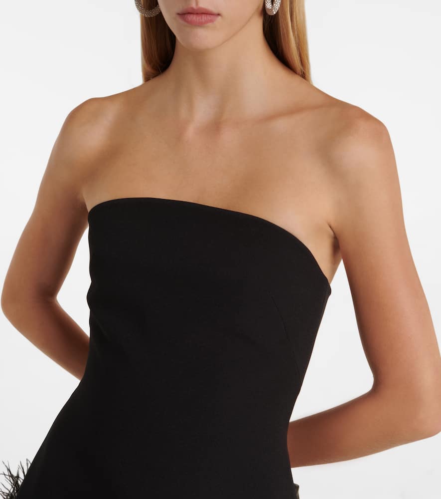 Strapless feather-trimmed minidress