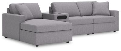 Modmax 4-Piece Modular Performance Fabric Sectional with Chaise and Audio Console, Granite