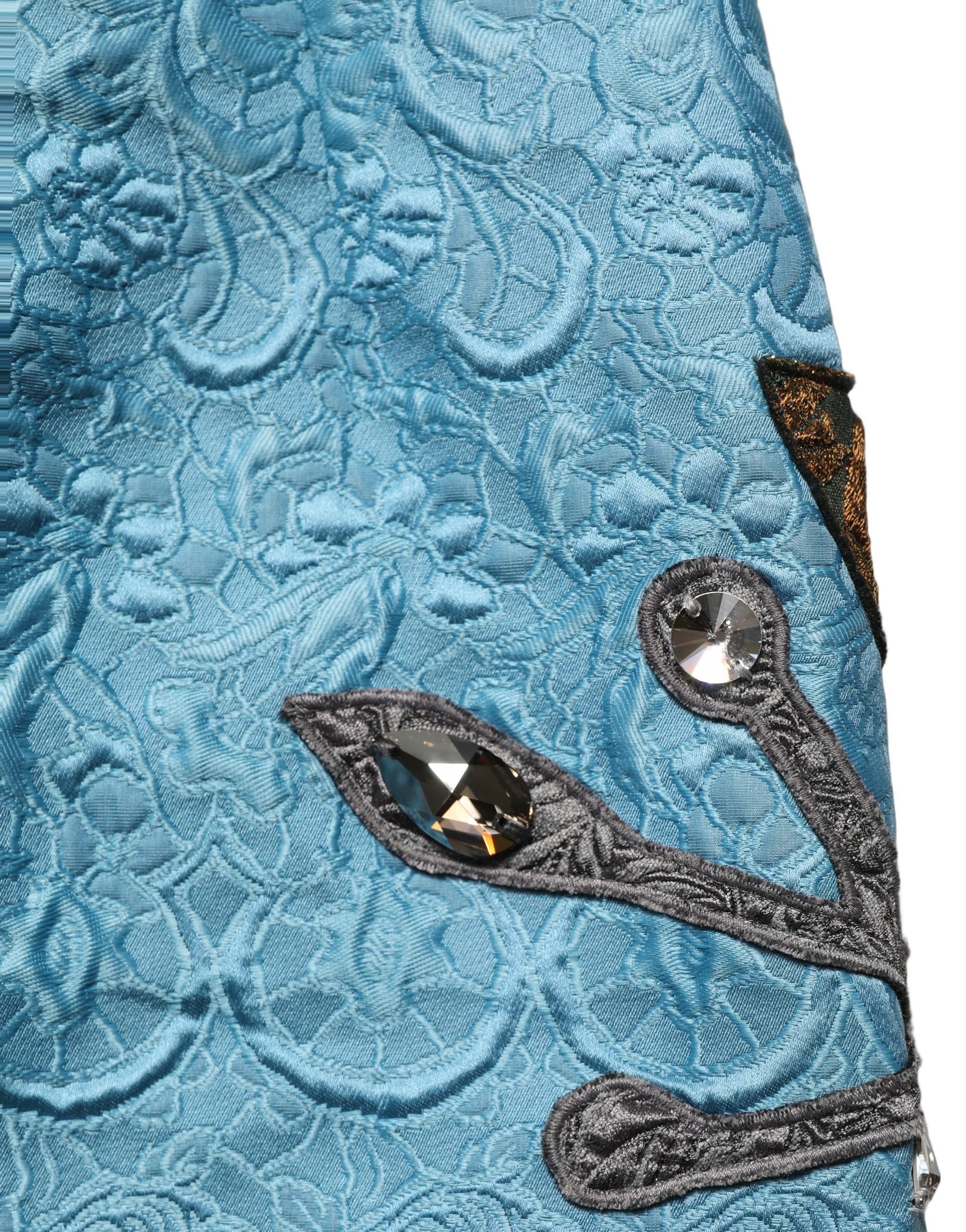 Jacquard Embroidered A-Line Skirt — Blue