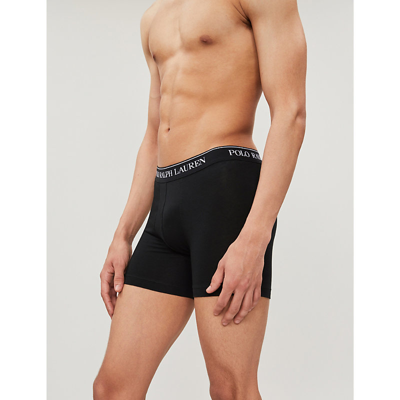 Mens Black Pack of Three Classic-fit Stretch-cotton Boxer Briefs