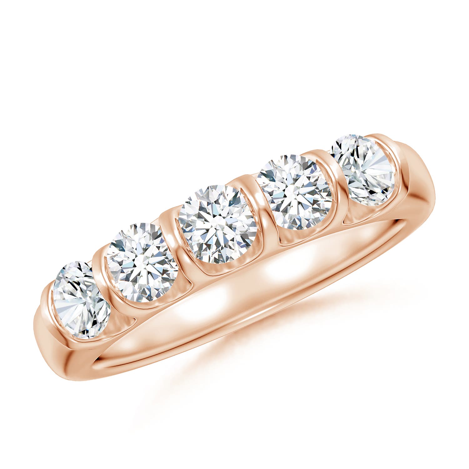 Angara 1.0 Carat Bar Set Five Stone Round Diamond Wedding Ring for Her in 14K Rose Gold