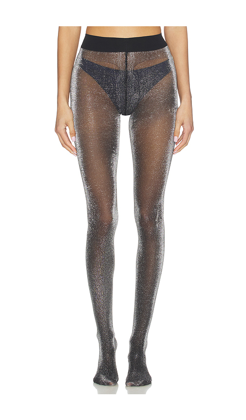 SWEDISH STOCKINGS Tora Shimmery Tights in Black & Silver - Black. S also in