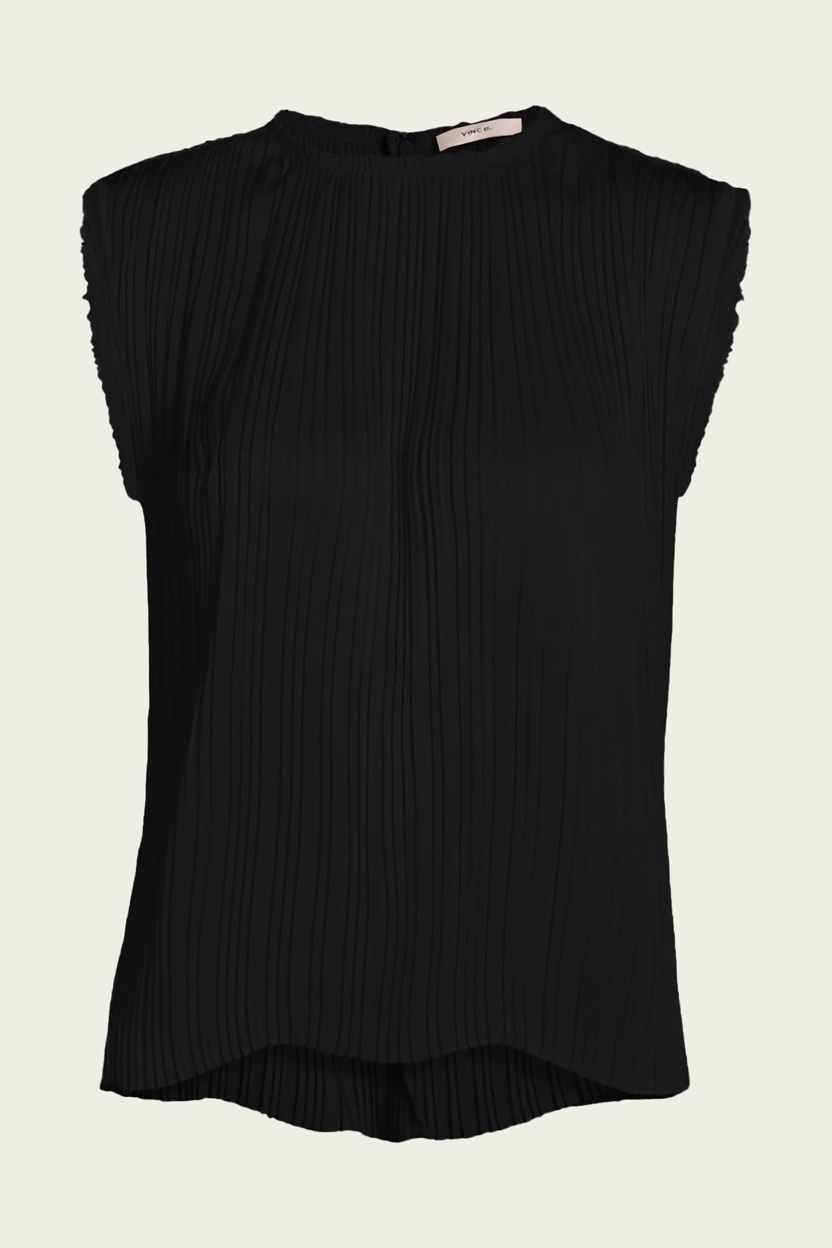Pleated Satin Crew Neck Shell in Black