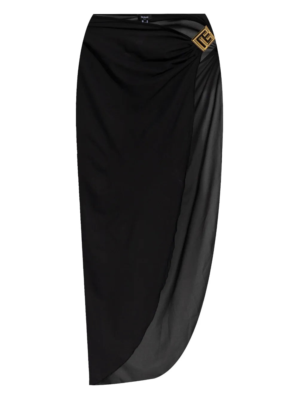 Draped Sheer Beach Cover-Up — Black