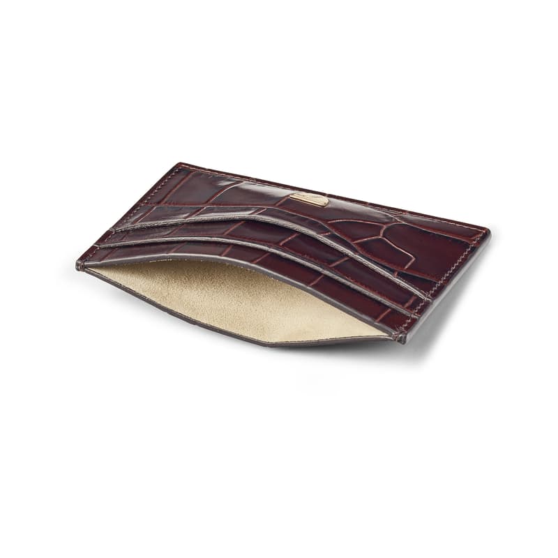 Slim Credit Card Holder in Deep Shine Amazon Brown Croc