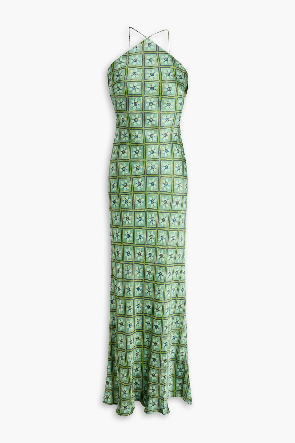 Elisa printed silk-satin maxi dress - Green - 1