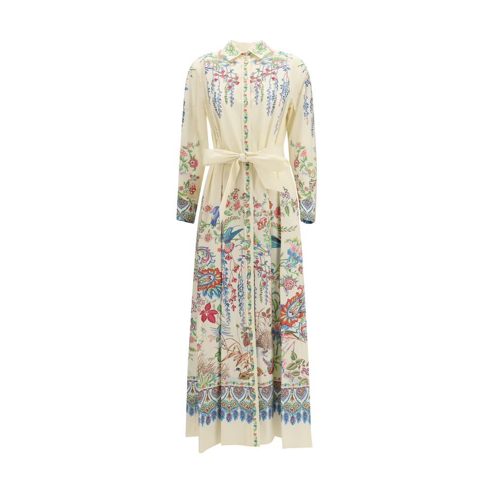 Floral-Print Cotton Shirt Dress Dress — White