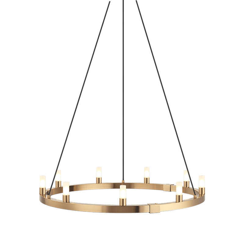 Aged Gold Brass Nine Light Chandelier from the Cascadian Collection