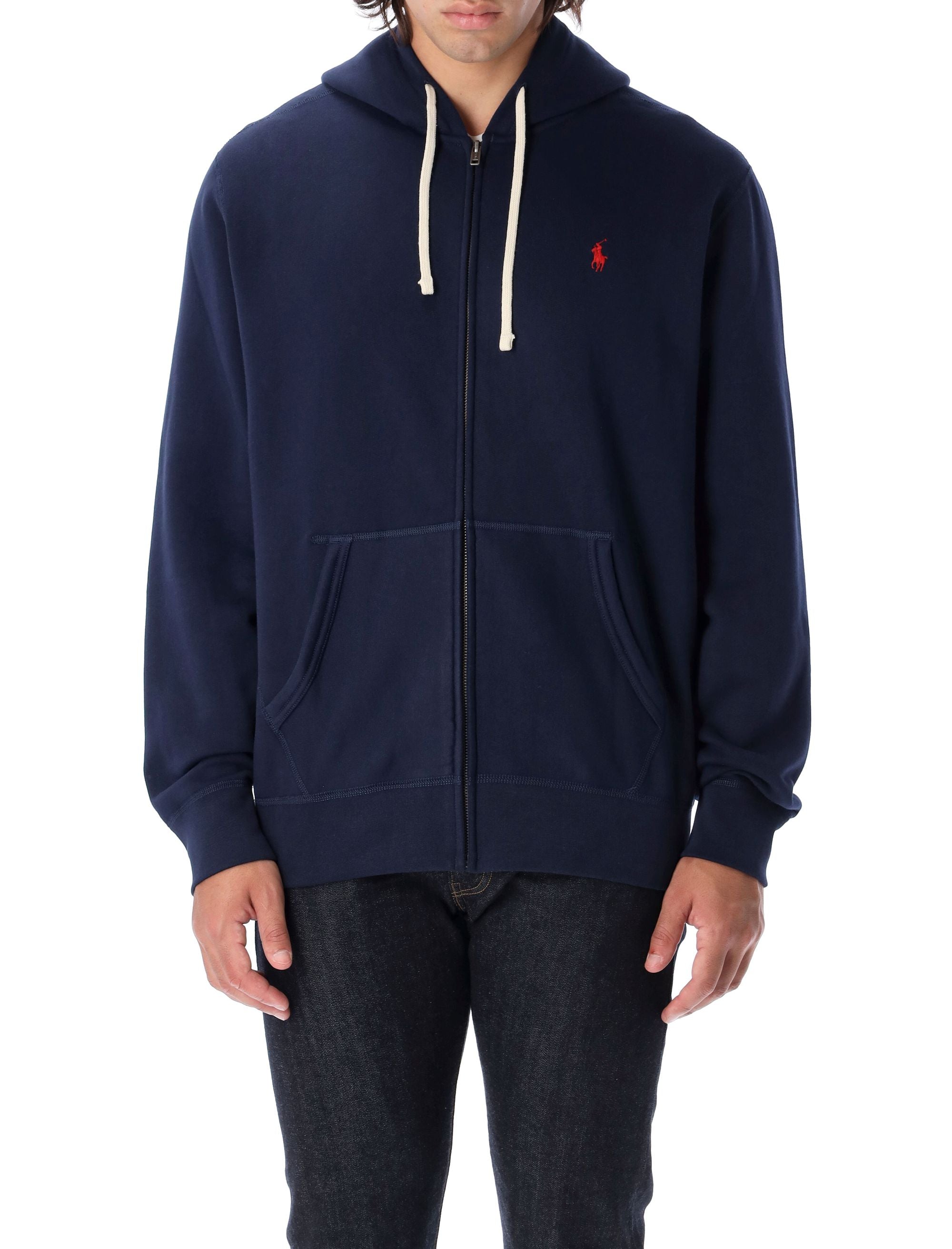 Men's Zip Hoodie with Adjustable Drawstring Hood - Size L