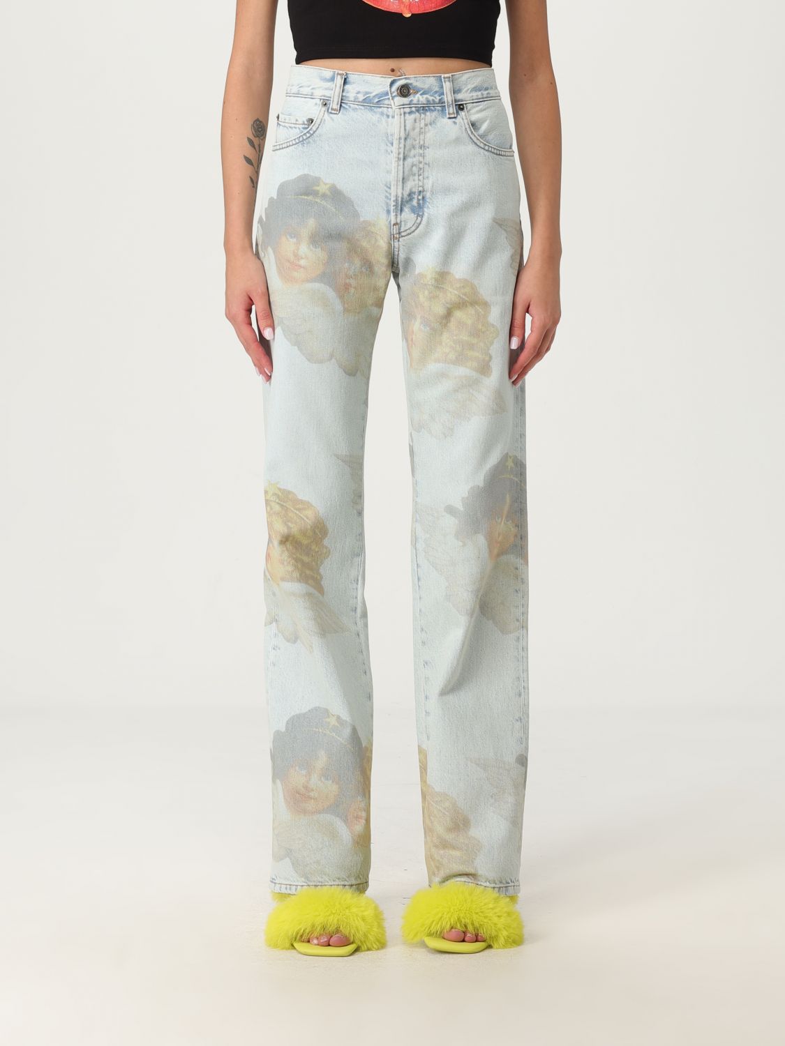 Angel-print mid-rise straight jeans - Blue