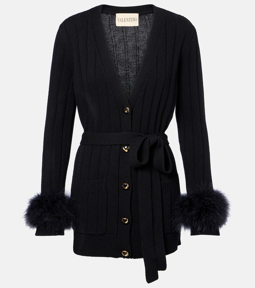 Feather-trimmed virgin wool cardigan