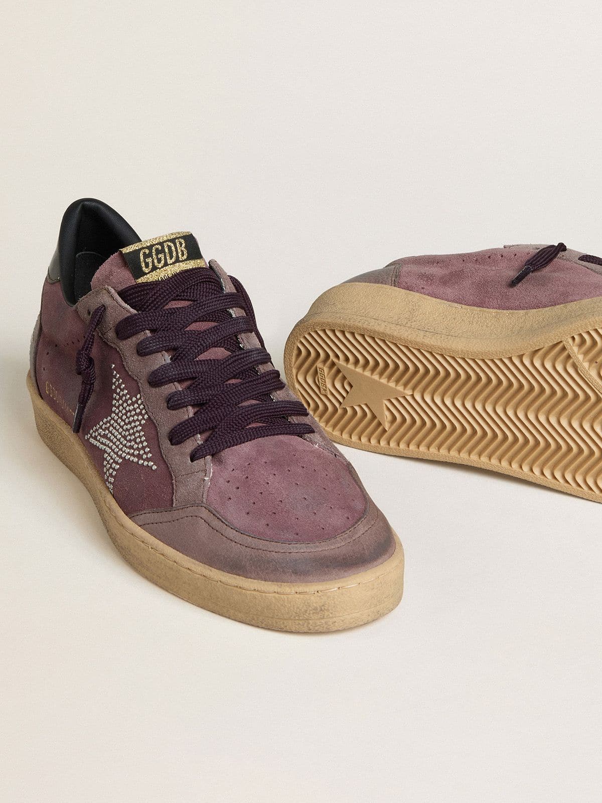 Golden Goose - Men's Ball Star In Purple Suede With Star With Silver Studs And Black Naplak Heel Tab, Man