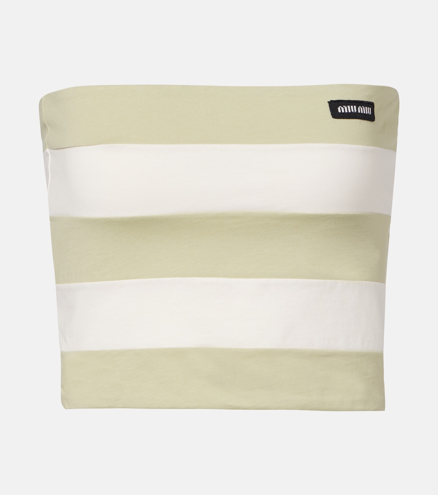 Striped cotton jersey bandeau top