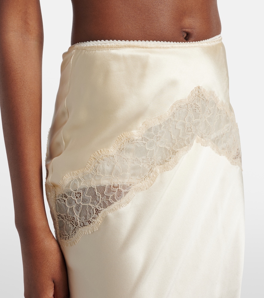 Lace-trimmed silk-blend satin slip skirt