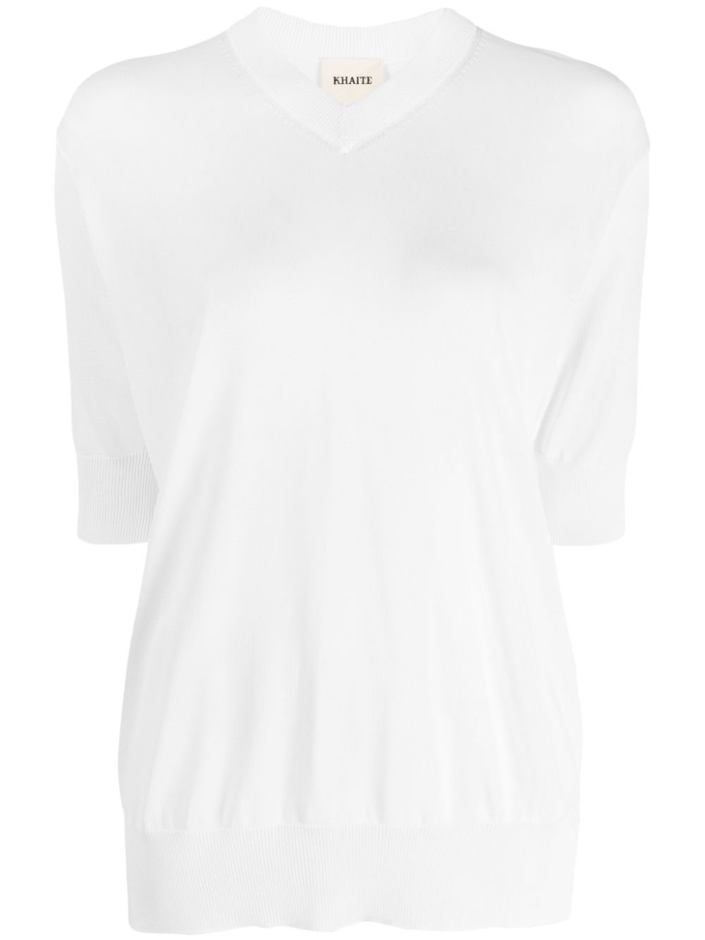 Fine-knit V-neck sweatshirt - White