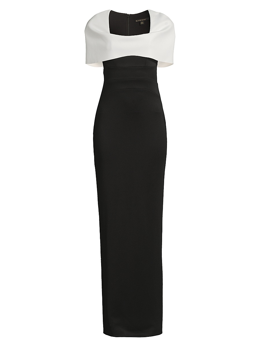 Women's Bernice Capelet Column Gown - Black Whip Cream