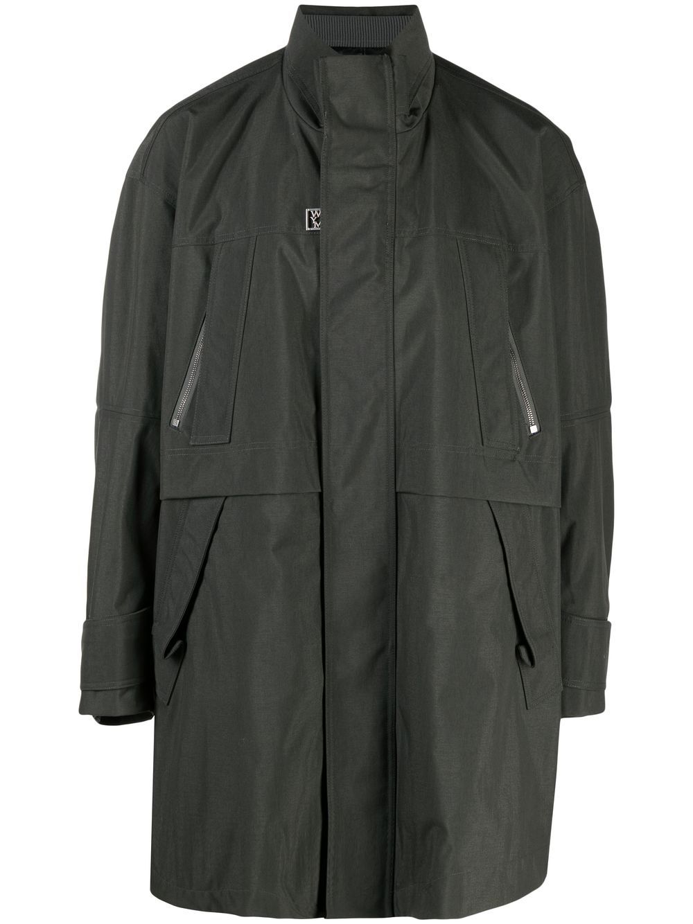 Logo-plaque zip-up coat - Grey
