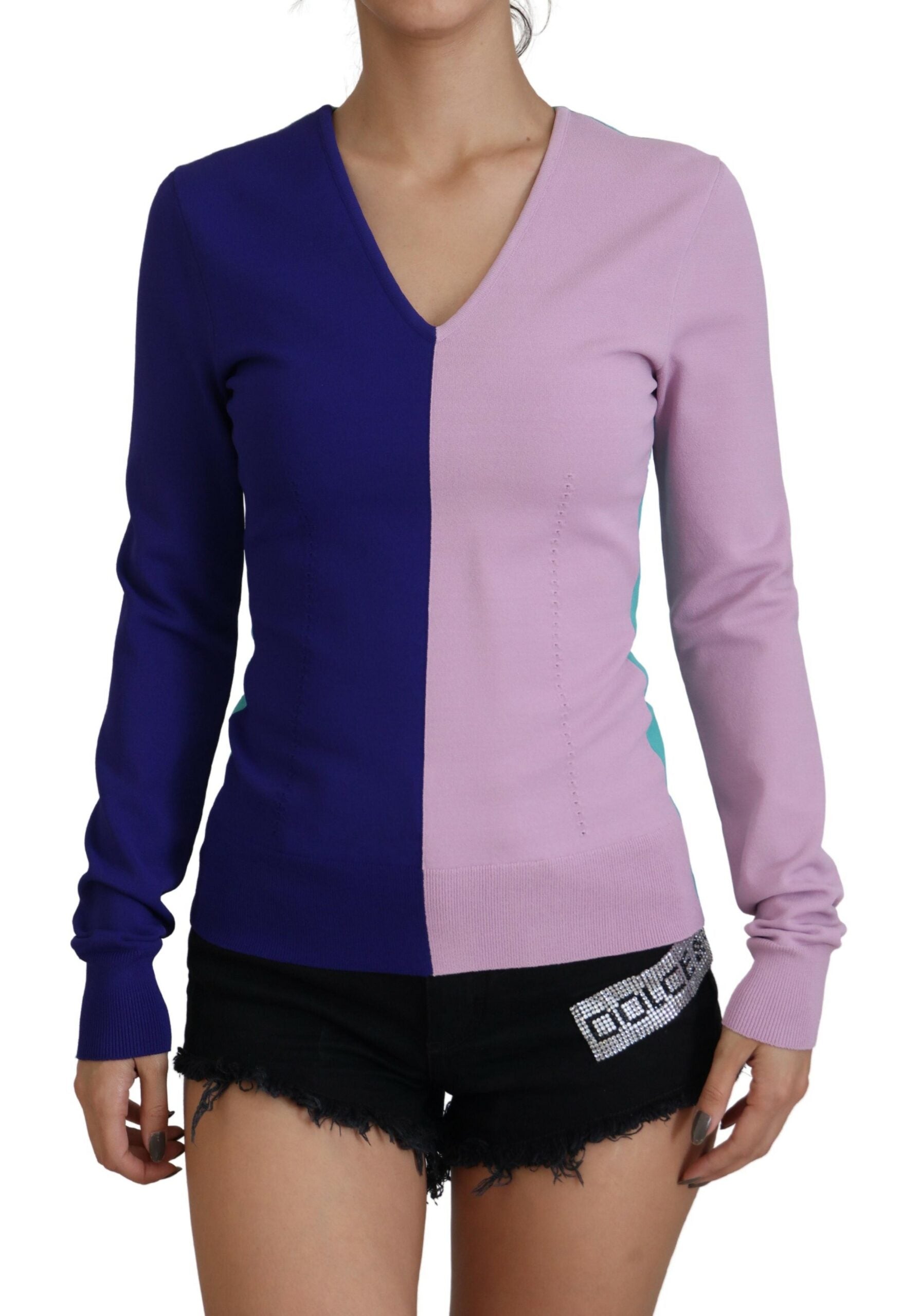 Colorblock V-Neck Viscose Sweater — Multicolor