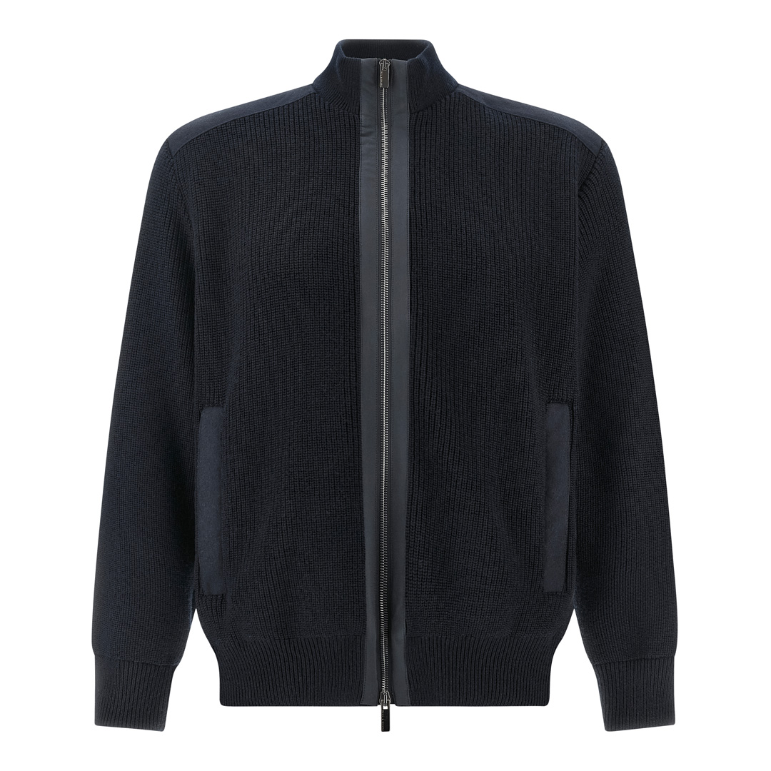Zip-up cardigan in Soft Cool Touch wool with Typhoon® Re-4x4 Stretch details, Man, Blue