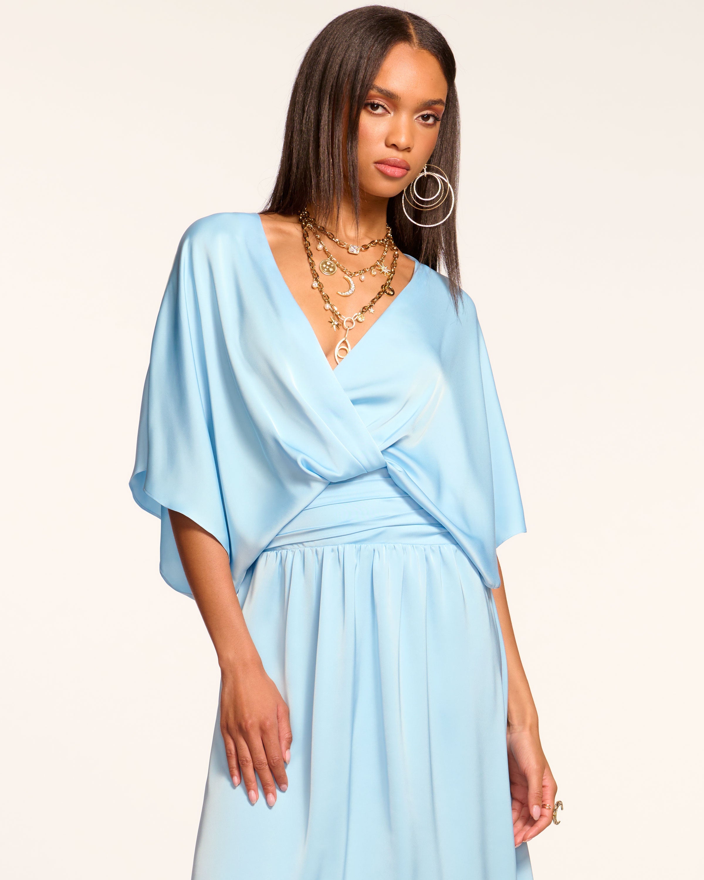 Adiel Wrap Midi Dress in Navy