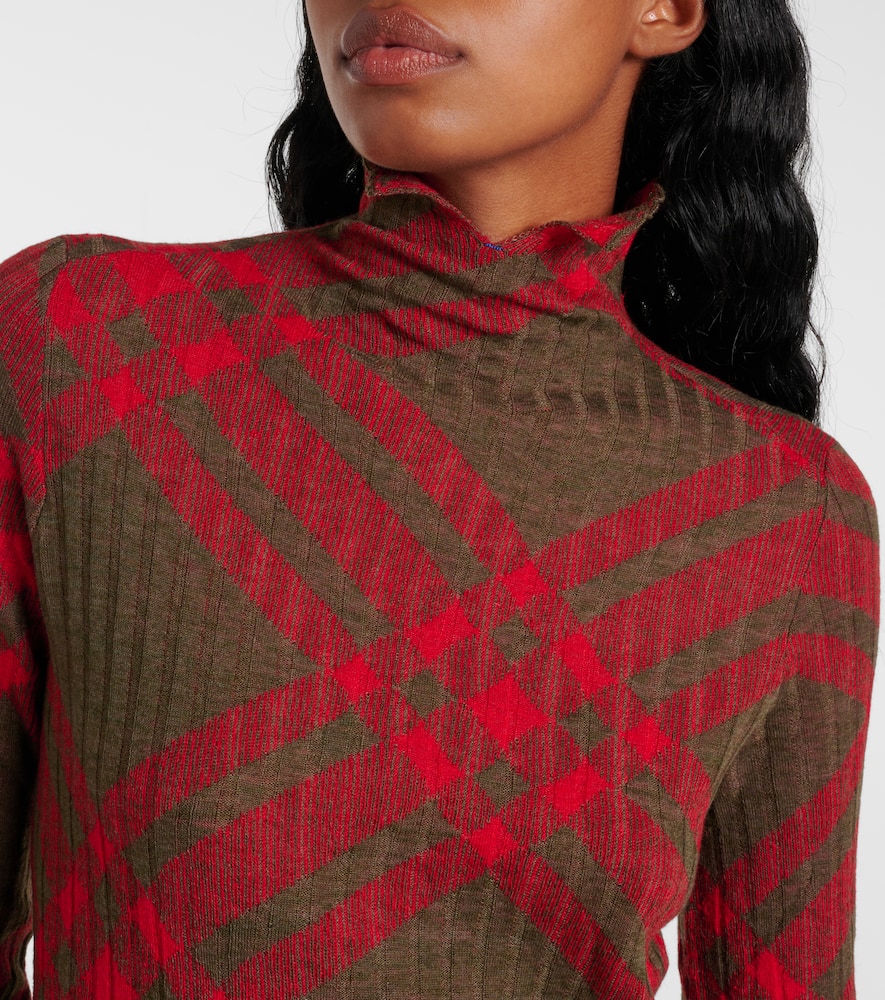Check ribbed-knit midi dress
